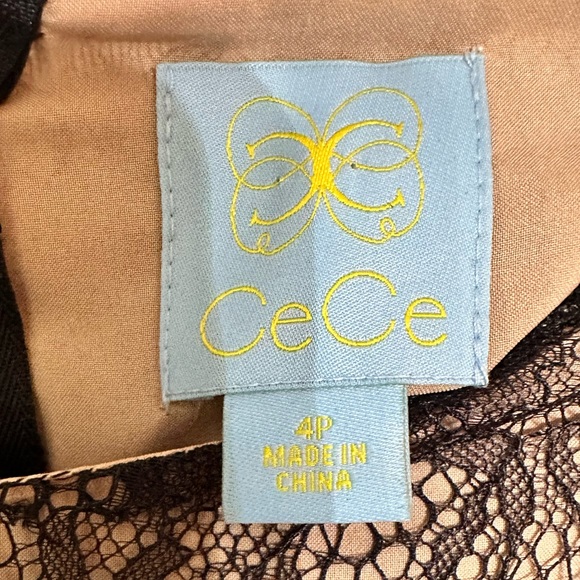 Cece Women’s Long Sleeve Black Lace with Nude Lining A-Line Mini Dress Size 4P - Picture 2 of 8